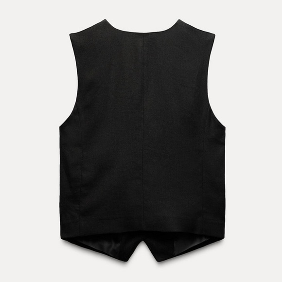 Zara Tailored Linen Blend Vest Waistcoat In Black Size XL - Picture 3 of 10